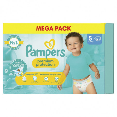 PAMPERS - Couches Premium Protection Taille 5 - paquet de 82 couches Sonico.fr