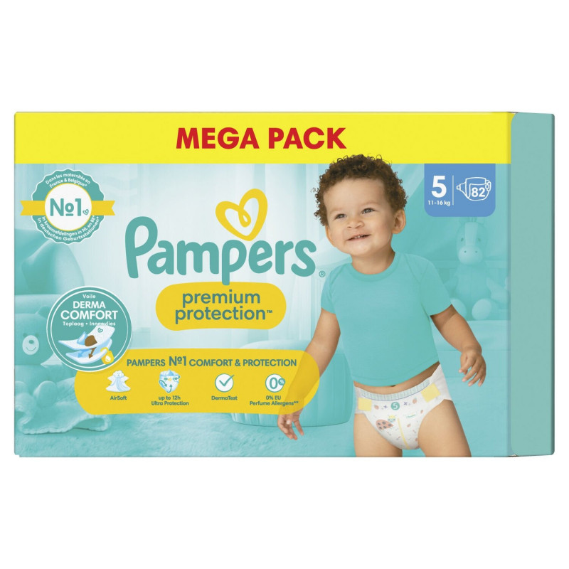 PAMPERS - Couches Premium Protection Taille 5 - paquet de 82 couches Sonico.fr