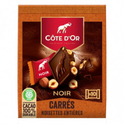 COTE D'OR - Chocolat Carrés Noir Noisettes entières - paquet de 10 carrés - 200 g Sonico.fr