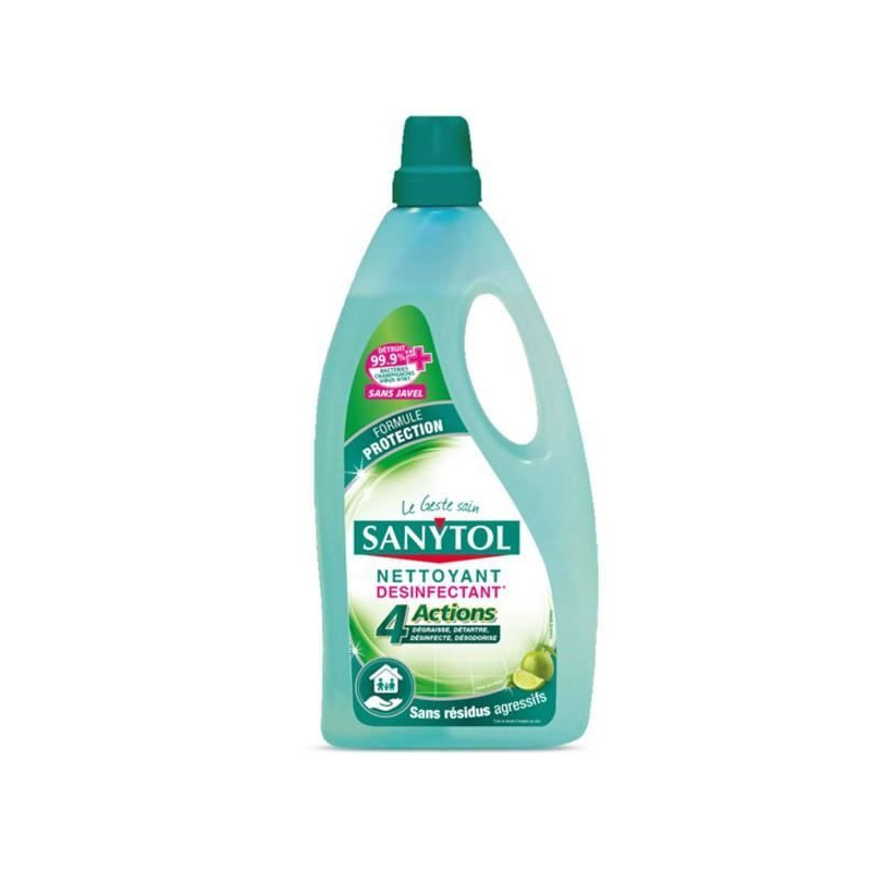 SANYTOL - Nettoyant Désinfectant 4 Actions Sols et surfaces Citron Vert - flacon de 1 l Sonico.fr
