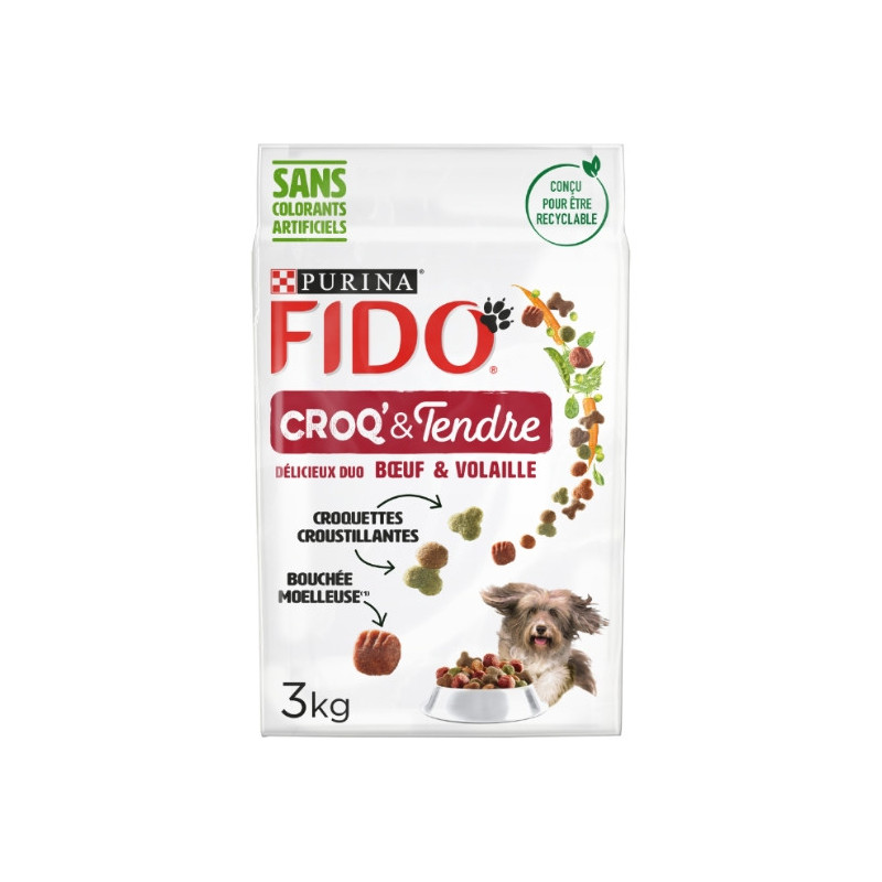 FIDO - Croq'TendreCroquettes pour chien Buf Volaille - sac de 3 kg Sonico.fr