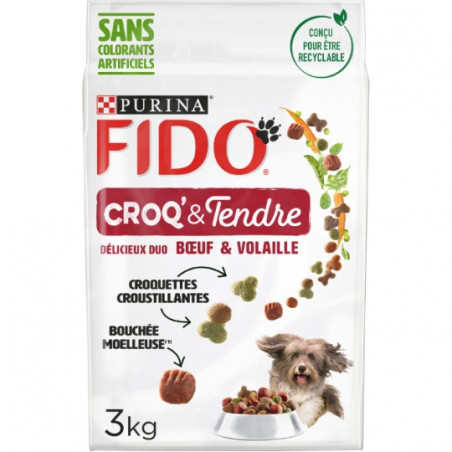 FIDO - Croq'TendreCroquettes pour chien Buf Volaille - sac de 3 kg Sonico.fr