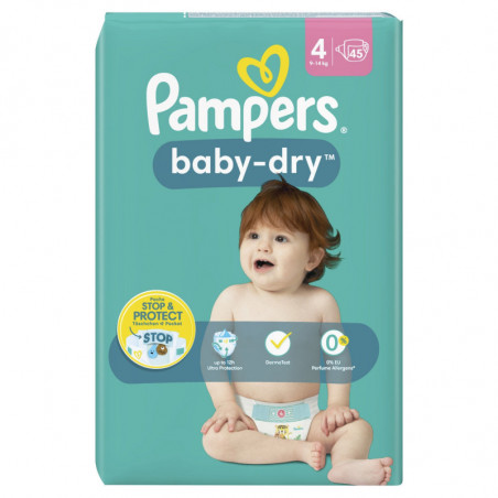 PAMPERS - Baby-Dry taille 4 (9-14 kg) Couches Bébé - paquet de 45 couches Sonico.fr