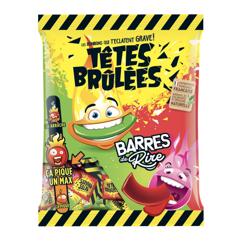 TETES BRULEES - Bonbons Barres de Rire Fraise Pomme - sachet de 200 g Sonico.fr