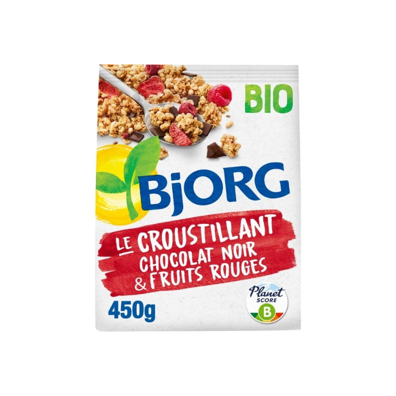 BJORG - Croustillant Chocolat Noir et Fruits Rouges Céréales Bio - paquet de 450 g Sonico.fr