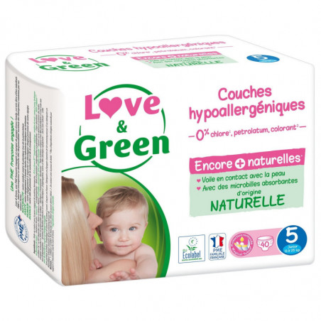 LOVE & GREEN - Couches écologiques taille 5 (12-25 kg) - paquet de 40 couches Sonico.fr
