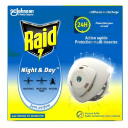 RAID - Diffuseur Électrique Night et Day jusqu'à 240H - 1 diffuseur + 1 recharge Sonico.fr
