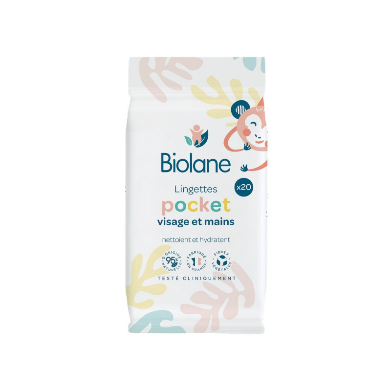 BIOLANE - Pocket Lingettes visage et main - paquet de 20 lingettes Sonico.fr