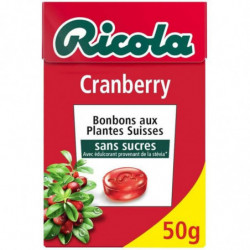 RICOLA - Bonbons Cranberry aux Plantes Sans Sucres - boite de 50 g Sonico.fr