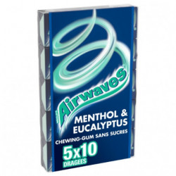 AIRWAVES - Menthol et Eucalyptus Chewing-gum sans sucres - blister de 5 paquets de 14 g Sonico.fr
