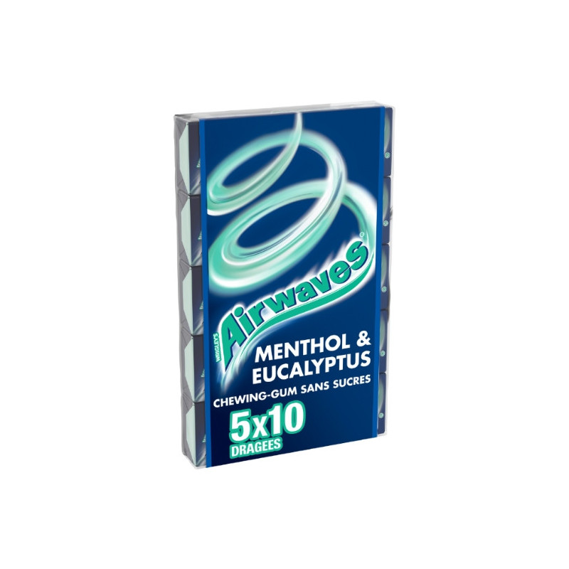 AIRWAVES - Menthol et Eucalyptus Chewing-gum sans sucres - blister de 5 paquets de 14 g Sonico.fr