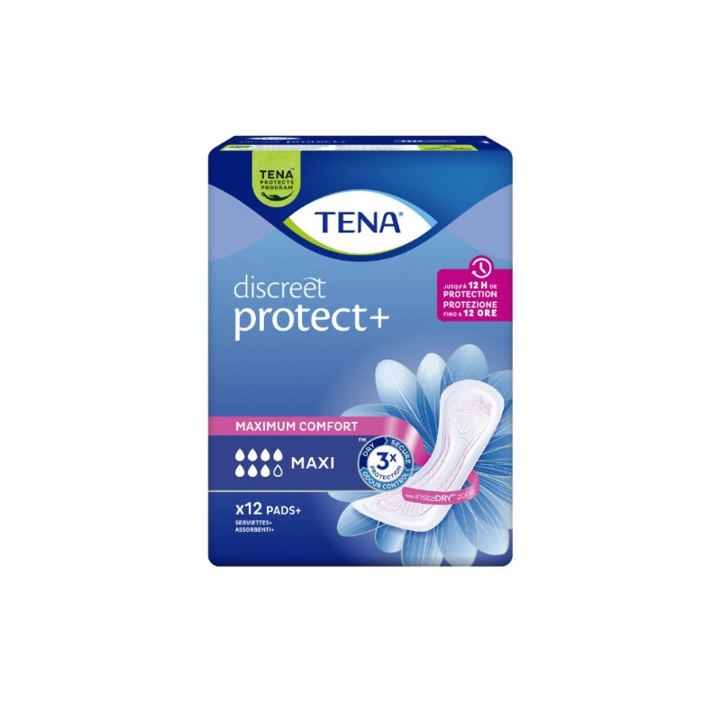 TENA - Discreet Maxi Serviettes hygiéniques - paquet de 12 Serviettes Sonico.fr
