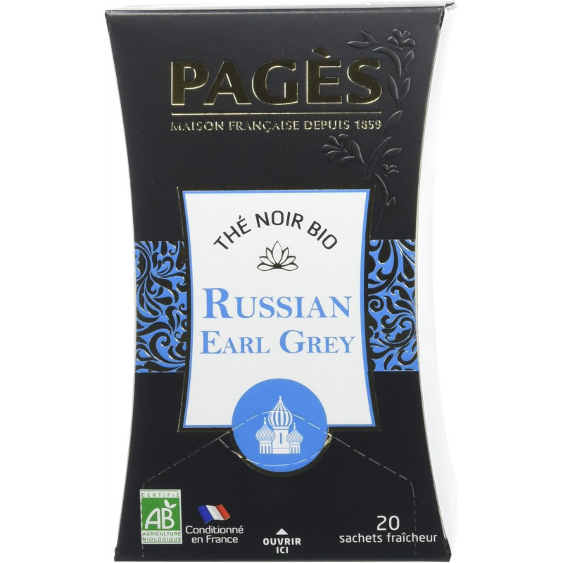 PAGES - Thé noir Russian Earl Grey Biologique - boite de 20 sachets - 36 g Sonico.fr