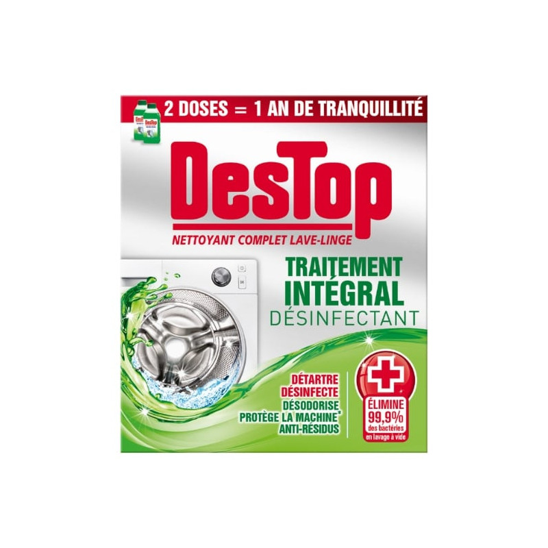 DESTOP - Traitement Intégral Désinfectant Pour Lave-Linge - paquet de 2 flacons de 250 ml Sonico.fr