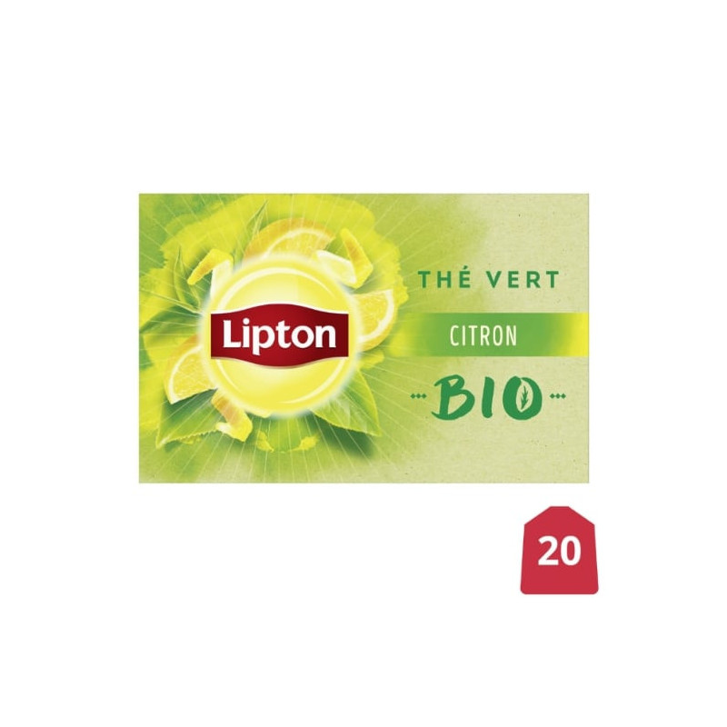 LIPTON - Thé vert aromatisé Citron Bio - boite de 20 sachets Sonico.fr