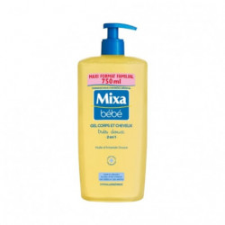 MIXA - Bébé Gel très doux 2en1 Corps Cheveux Huile Amande douce - pompe de 750 ml Sonico.fr