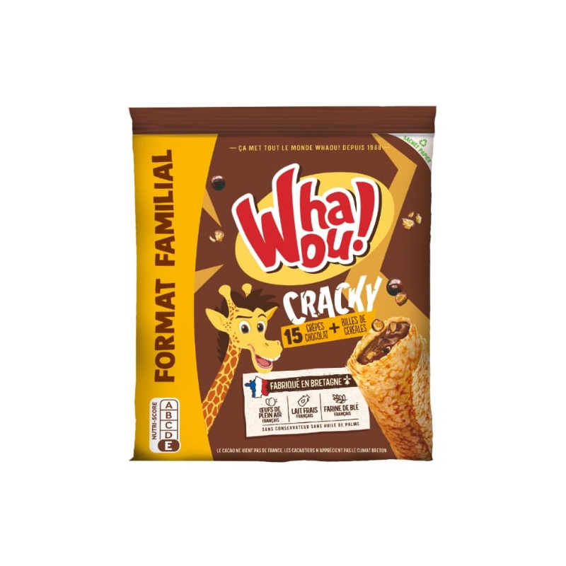 WHAOU! - Crêpes chocolat Cracky et billes de céréales - paquet de 15 crêpes de 32 g Sonico.fr