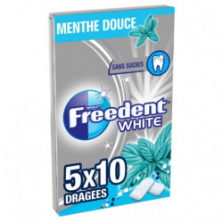 FREEDENT WHITE - Menthe Douce Chewing-gum sans sucres - blister de 5 paquets de 10 dragées - 70 g Sonico.fr