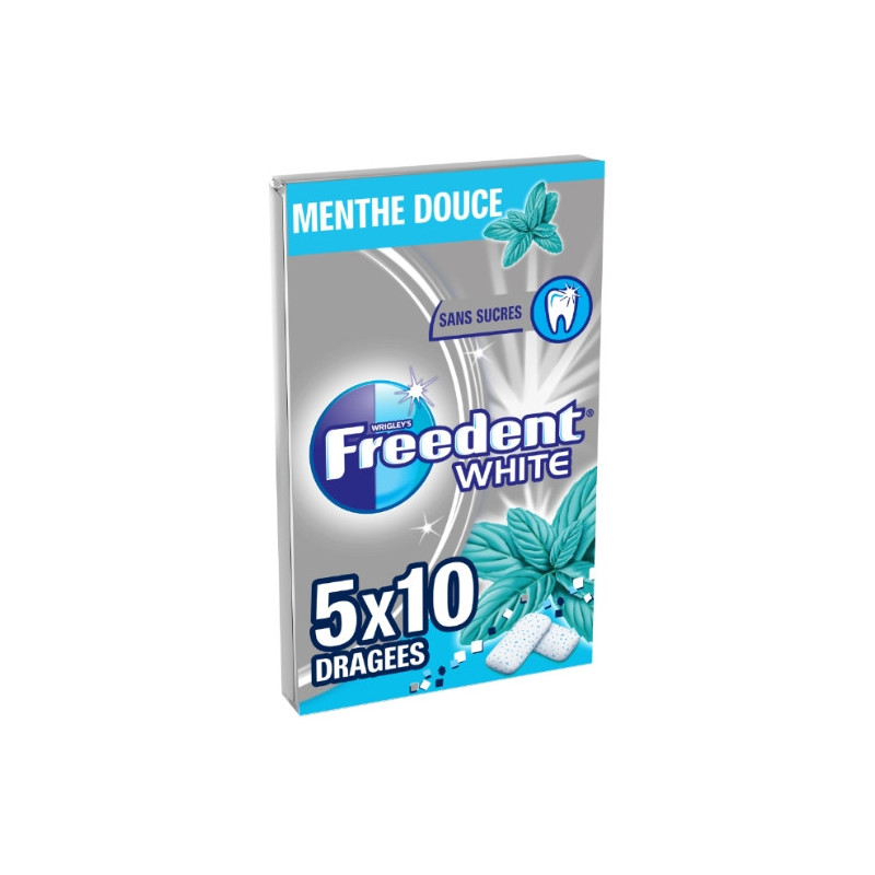 FREEDENT WHITE - Menthe Douce Chewing-gum sans sucres - blister de 5 paquets de 10 dragées - 70 g Sonico.fr