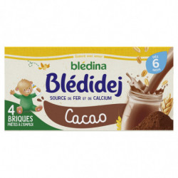 BLEDINA - Blédidej Céréales lactées Cacao Dès 6 mois -pack de  4x250 ml Sonico.fr