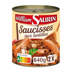 WILLIAM SAURIN - Saucisses Lentilles Plat cuisiné - boite de 840 g Sonico.fr