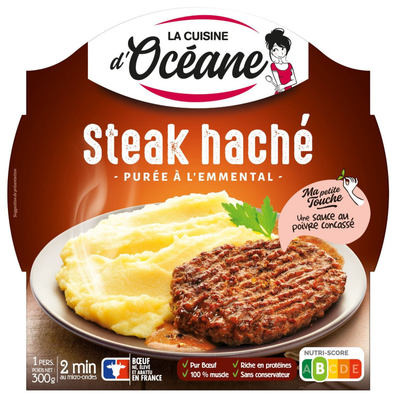 LA CUISINE D'OCEANE - Steak Haché Charolais Purée Emmental Plat cuisiné - assiette de 300 g Sonico.fr