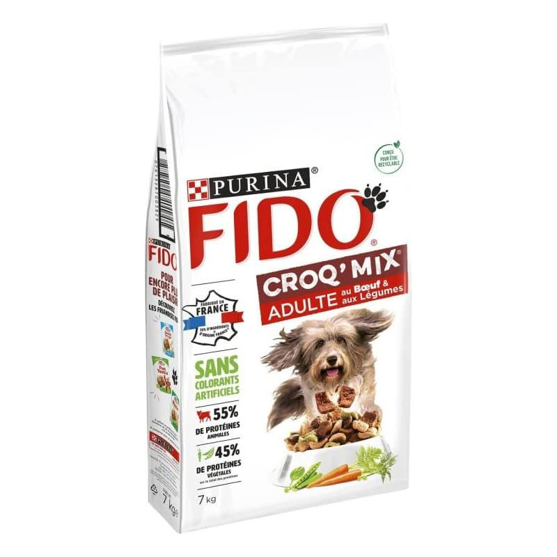 FIDO - Croq'Mix Adulte au Buf Légumes Croquettes pour chien - sac de 7 kg  Sonico.fr