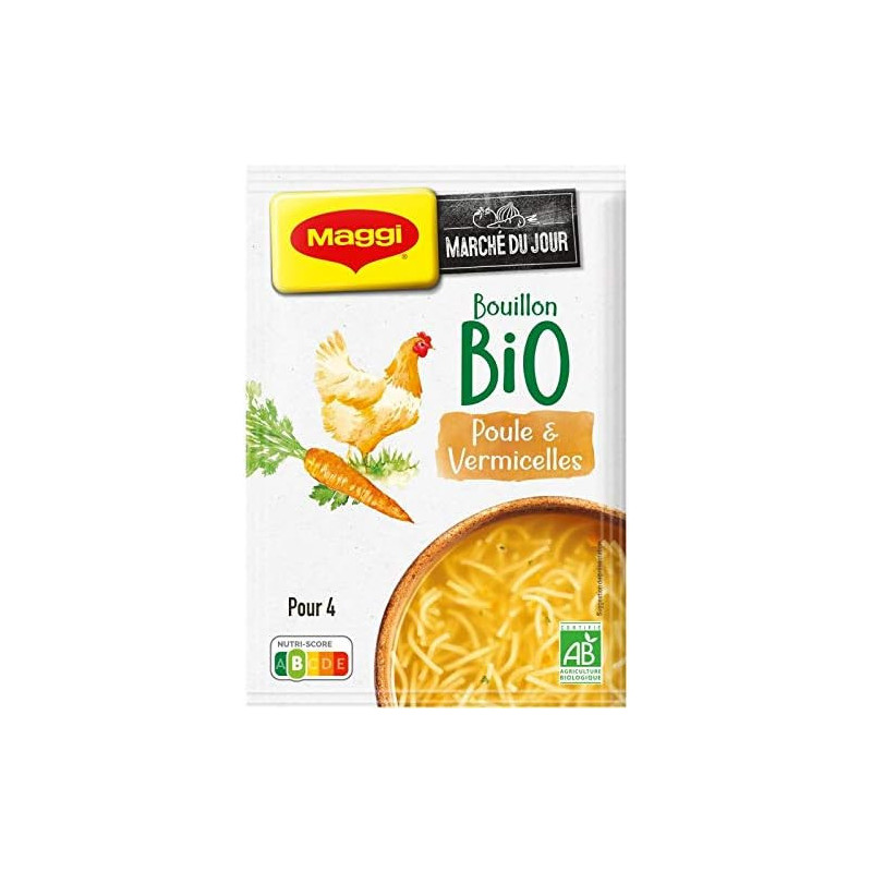 MAGGI - Soupe Bouillon Poule et Vermicelles Bio - paquet de 65 g Sonico.fr