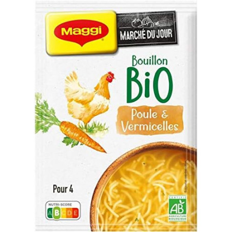 MAGGI - Soupe Bouillon Poule et Vermicelles Bio - paquet de 65 g Sonico.fr