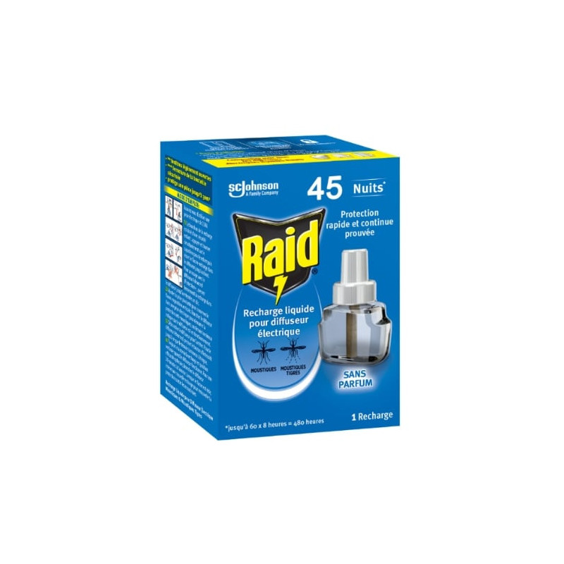 RAID - Recharge Electrique Liquide anti-moustiques 45 nuits Sans Parfum - Recharge de 27 ml Sonico.fr
