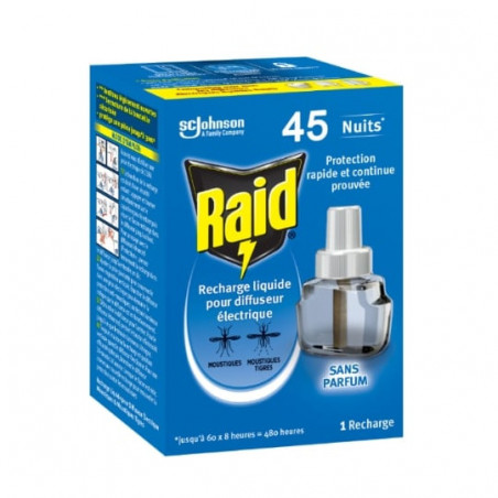 RAID - Recharge Electrique Liquide anti-moustiques 45 nuits Sans Parfum - Recharge de 27 ml Sonico.fr