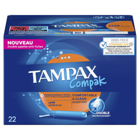 TAMPAX - Tampons Compak Super Plus Avec Applicateur - boite de 22 tampons Sonico.fr