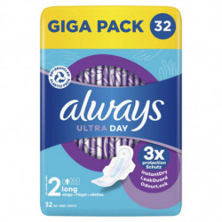 ALWAYS - Ultra Day Long Taille 2 Serviette Hygiénique Avec Ailettes - paquet de 32 serviettes Sonico.fr