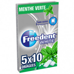 FREEDENT WHITE - Menthe Verte Chewing-gum sans sucres - blister de 5 paquets de 10 dragées - 70 g Sonico.fr
