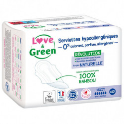 LOVE GREEN - Nuit Serviettes Hygiéniques Hypoallergéniques - paquet de 10 Serviettes Sonico.fr