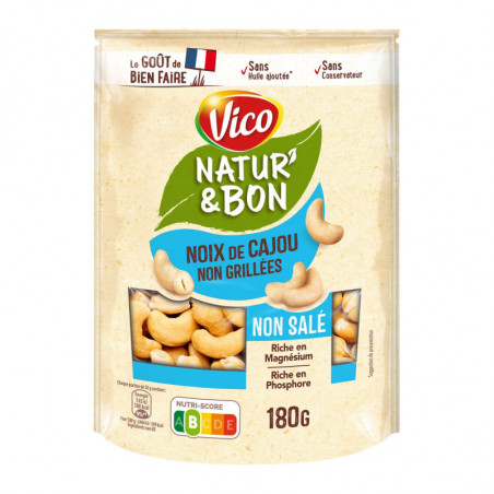 VICO - Natur Bon Noix de cajou Non Grillées Non Salé - paquet de 180 g Sonico.fr