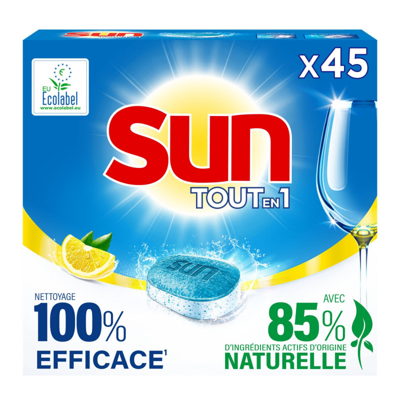 SUN - Tout en 1 Tablettes lave-vaisselle Citron - paquet de 45 Tablettes Sonico.fr