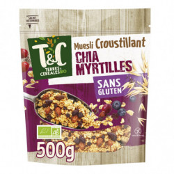 TERRES ET CEREALES - Muesli Bio Croustillant Chia Myrtilles - paquet de 500 g  Sonico.fr