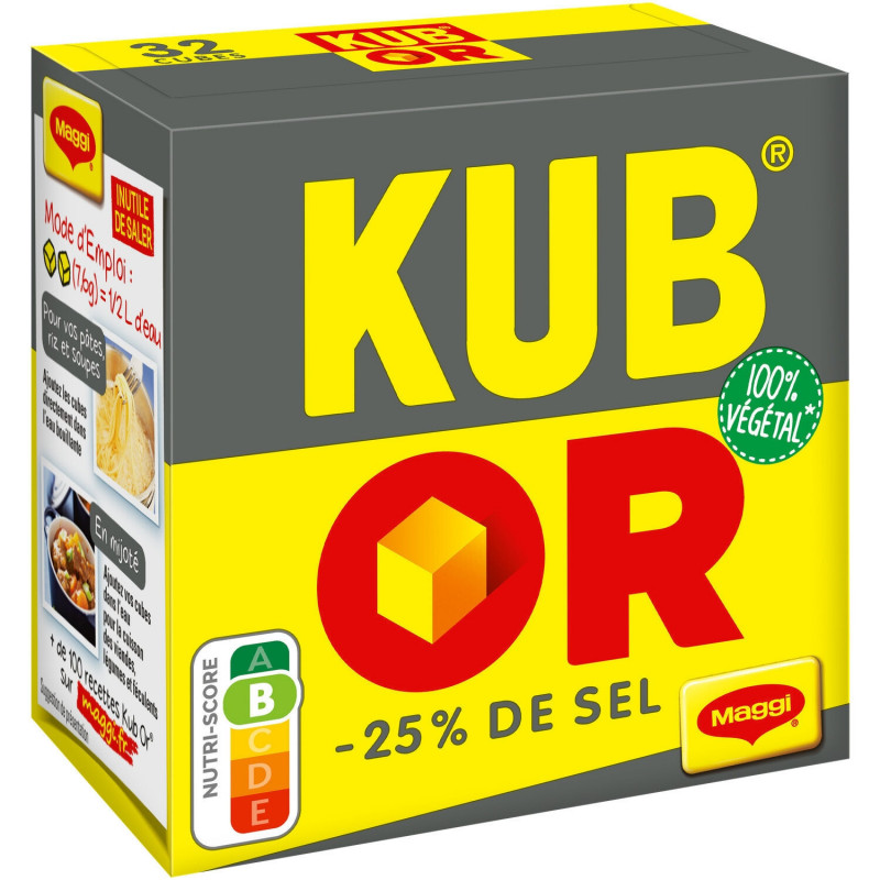 MAGGI - KUB OR -25% de sel Bouillon cubes - Bouillons - boite de 32 cubes - 121,6 g  Sonico.fr