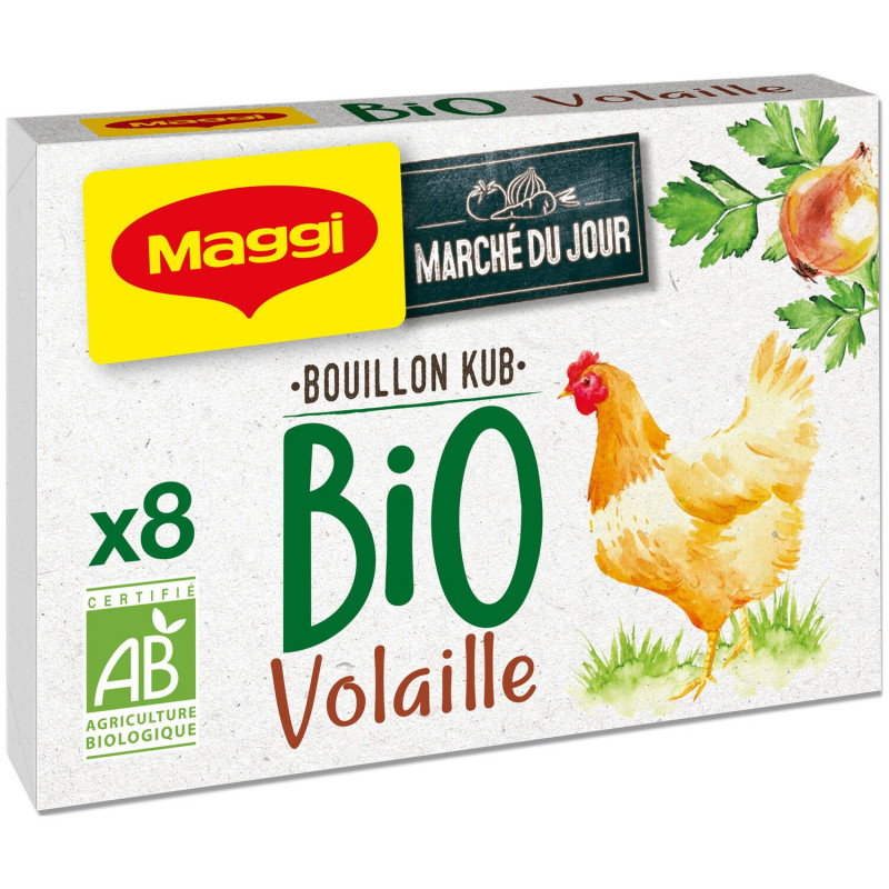 MAGGI - Bouillon Kub de Volaille Bio - Bouillons - boite de 8 cubes - 80 g  Sonico.fr