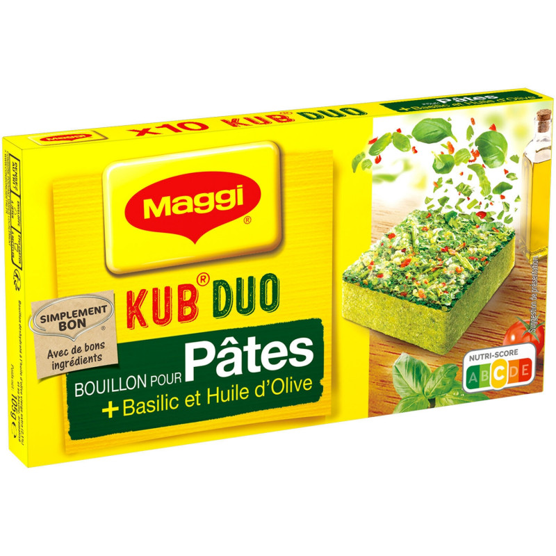 MAGGI - KUB DUO Pates Basilic et Huile D'Olive - Bouillons - boite de 10 cubes - 105 g  Sonico.fr