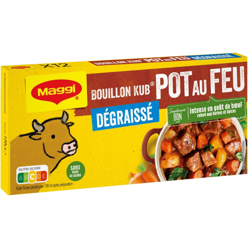 MAGGI - Bouillon Kub Pot au Feu Dégraissé - Bouillons - boite de 12 cubes - 120 g  Sonico.fr