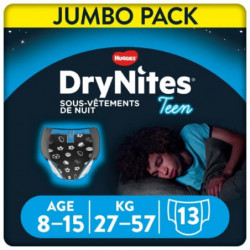HUGGIES - DryNites Teen - Slips de nuit garçons 8-15 ans (27-57kg) - 13 culottes Sonico.fr
