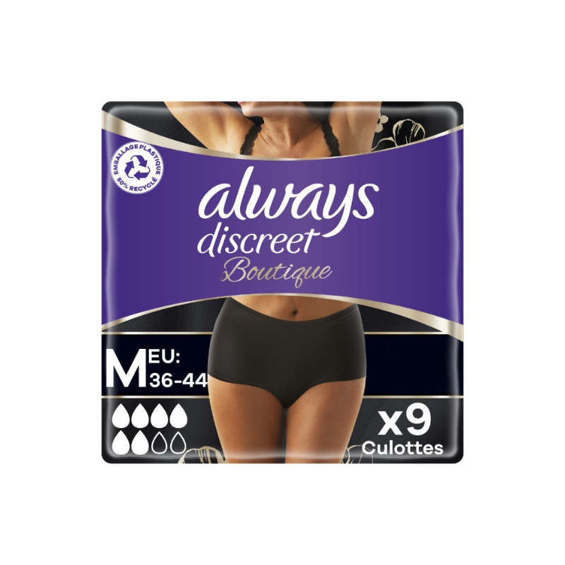 ALWAYS - Discreet Culottes Noires Plus Taille M Fuites Urinaires - 9 Culottes Sonico.fr