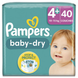 PAMPERS - Baby-Dry taille 4+ (10-15 kg) Couches Bébé - paquet de 40 couches Sonico.fr