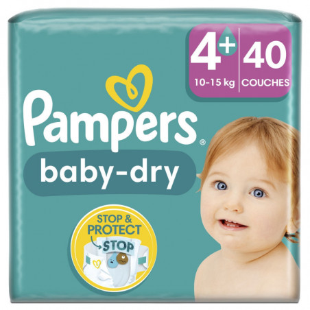 PAMPERS - Baby-Dry taille 4+ (10-15 kg) Couches Bébé - paquet de 40 couches Sonico.fr