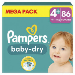 PAMPERS - Baby-Dry taille 4+ (10-15 kg) Couches Bébé - paquet de 86 couches Sonico.fr