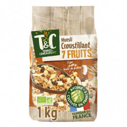 TERRES ET CEREALES - Muesli Bio Croustillant 7 Fruits - paquet de 1 kg  Sonico.fr
