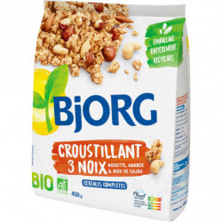 BJORG - Céréales Croustillant 3 Noix Bio - Mueslis et Avoines - paquet de 450 g Sonico.fr