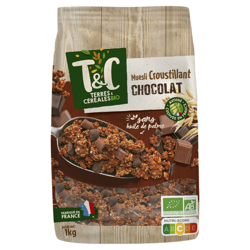 TERRES ET CEREALES - Céréales Muesli Croustillant Chocolat Bio - paquet de 1 kg Sonico.fr